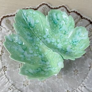 Vintage Light Green Leaf Ceramic Bowl Dish Fairy Forest Whimsy Whimsigoth